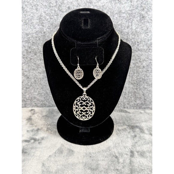 Kim Rogers 15" Necklace & Earring Set Intricate Filigree Silver Tone Jewelry - Picture 2 of 15